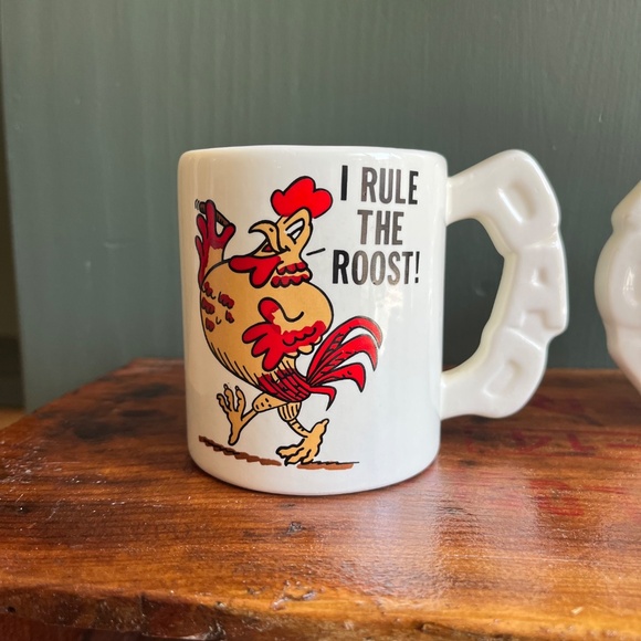 Vintage Mom & Dad I Rule The Roost, I Rule the Rooster Mug Set - Picture 2 of 11